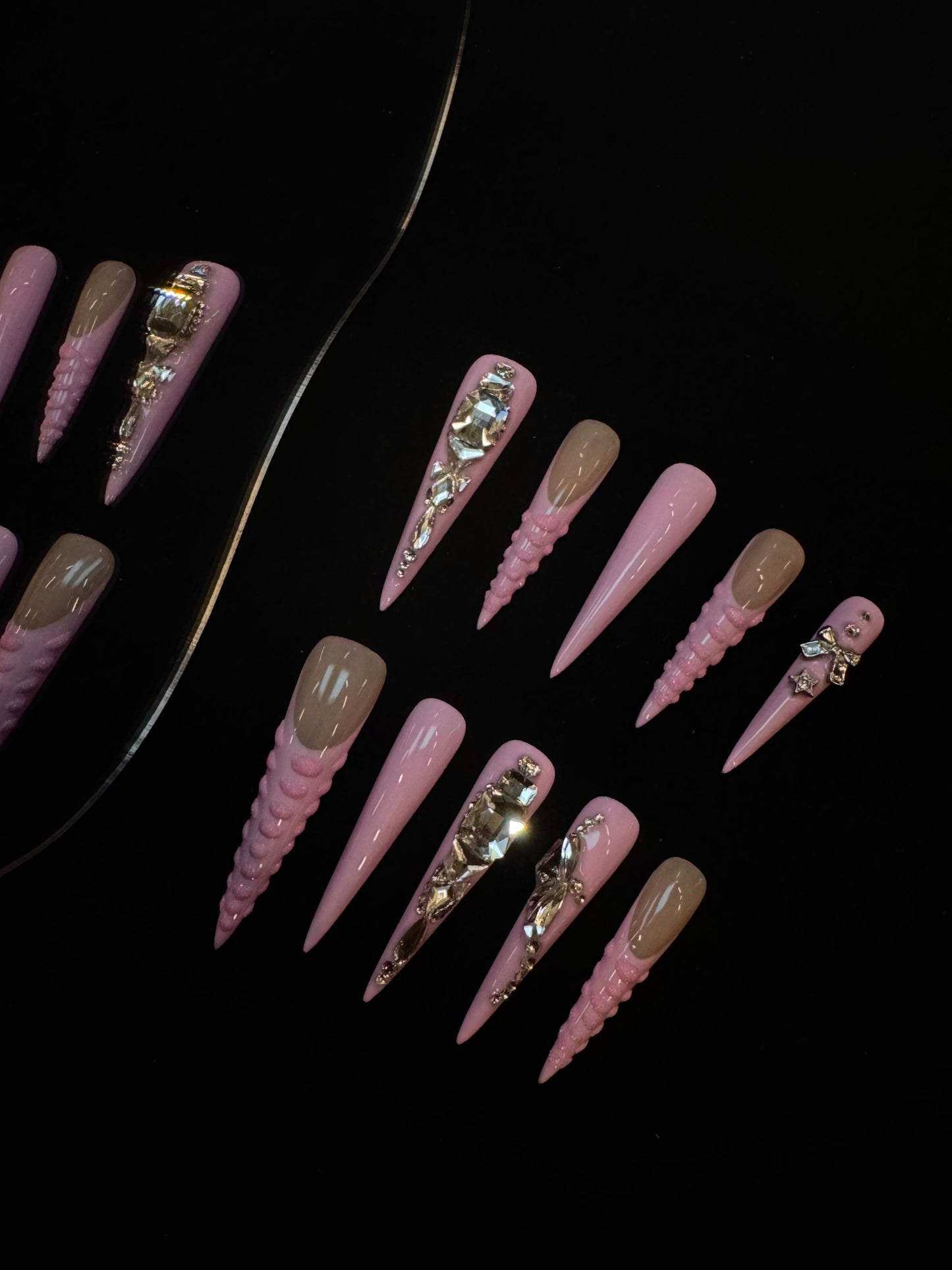 Lulou Candy Queen Crystal Long Stiletto Nails Glitter Pink Rhinestone Handmade Acrylic 10PCS Trend 2025