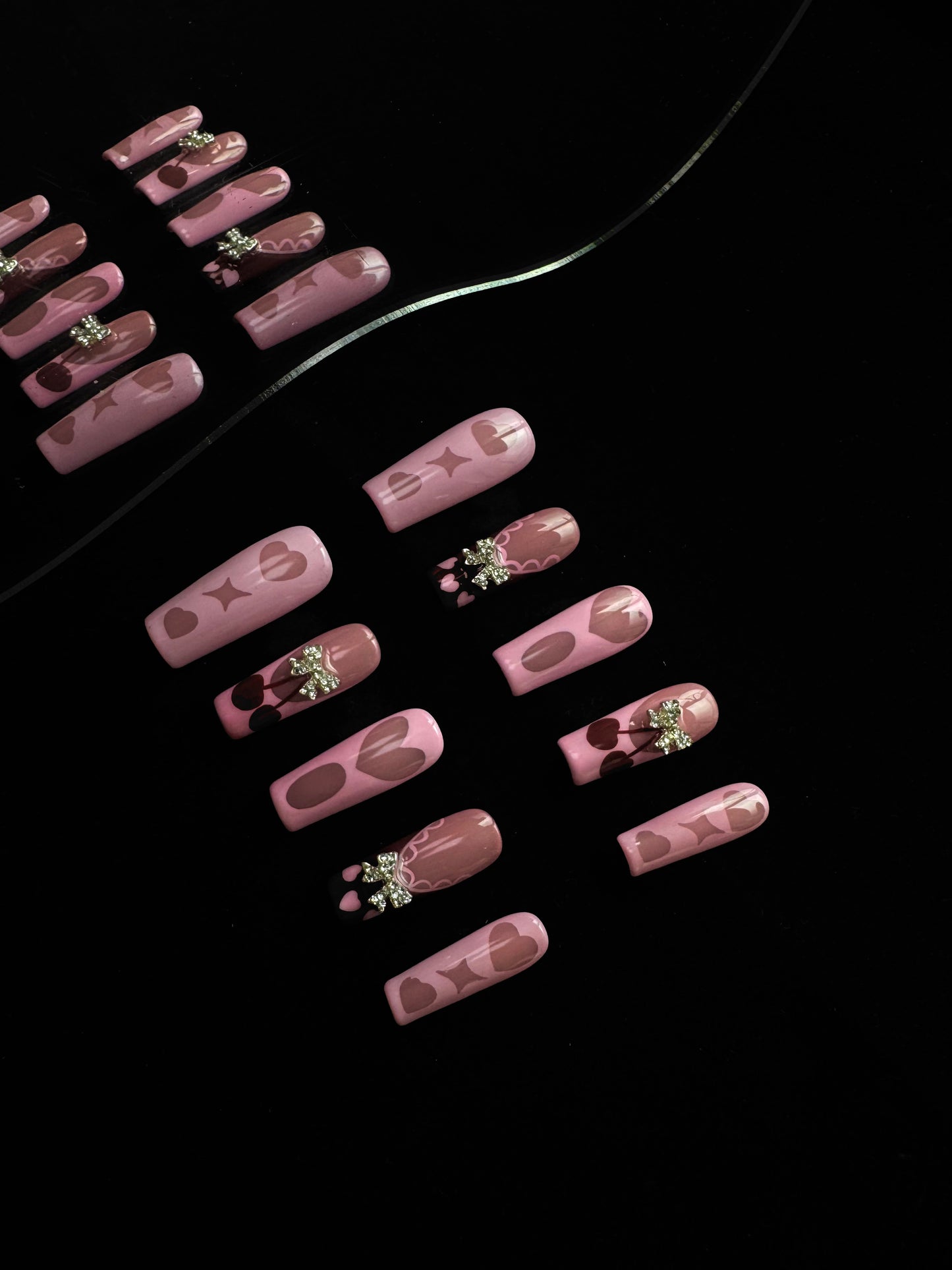 Lulou Bubble Pink Love Long Square Press On Nails Blush Hearts Handmade Acrylic 10PCS Trend 2025