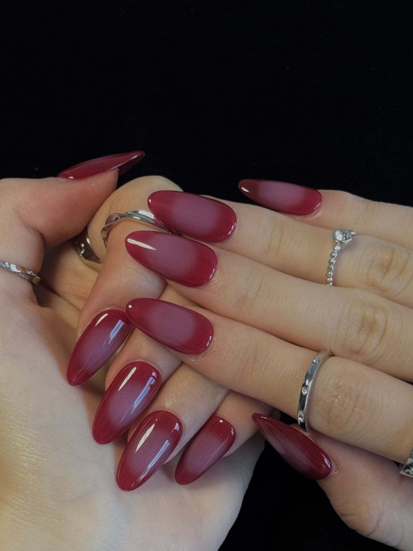 Lulou Magenta Ombré Almond Press on Nails 10PCS REUSABLE Handmade Acrylic Fake Nails Gradient Purple-Pink Trend 2025