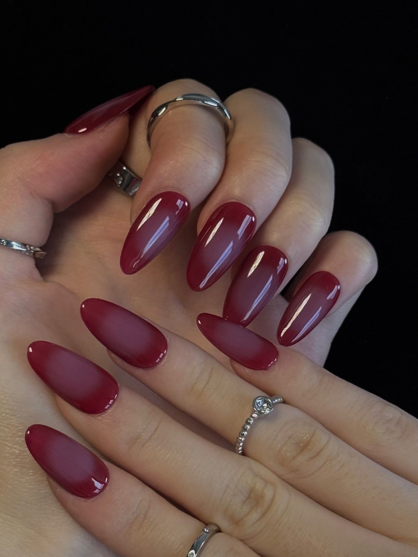 Lulou Magenta Ombré Almond Press on Nails 10PCS REUSABLE Handmade Acrylic Fake Nails Gradient Purple-Pink Trend 2025