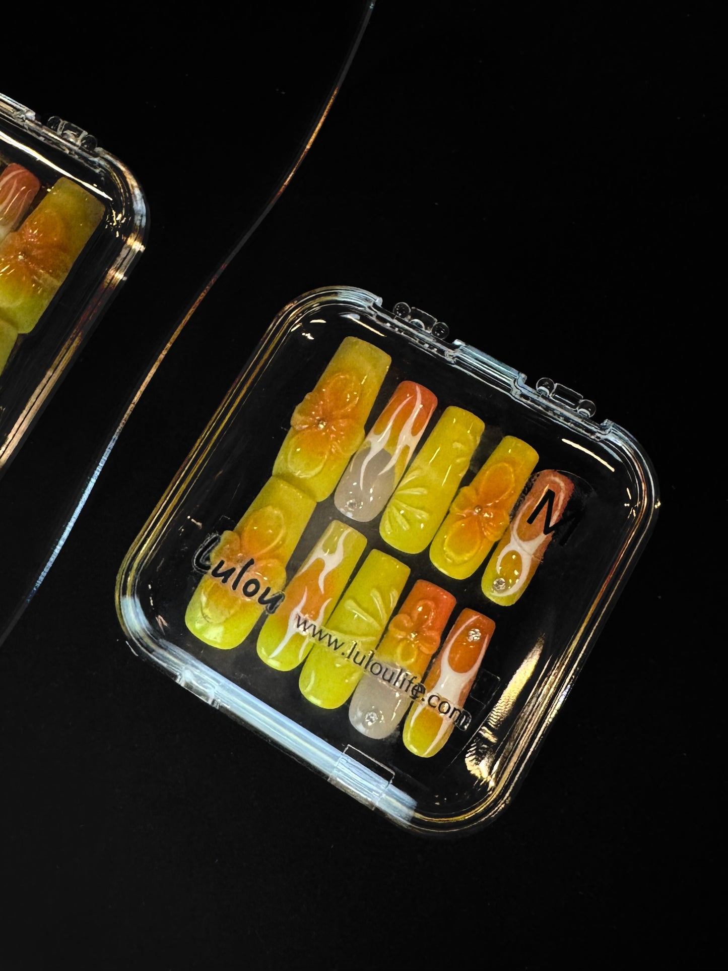 Lulou Lemon Pop Vacation Long Square Nails Sunny Orange Handmade Acrylic 10PCS Trend 2025
