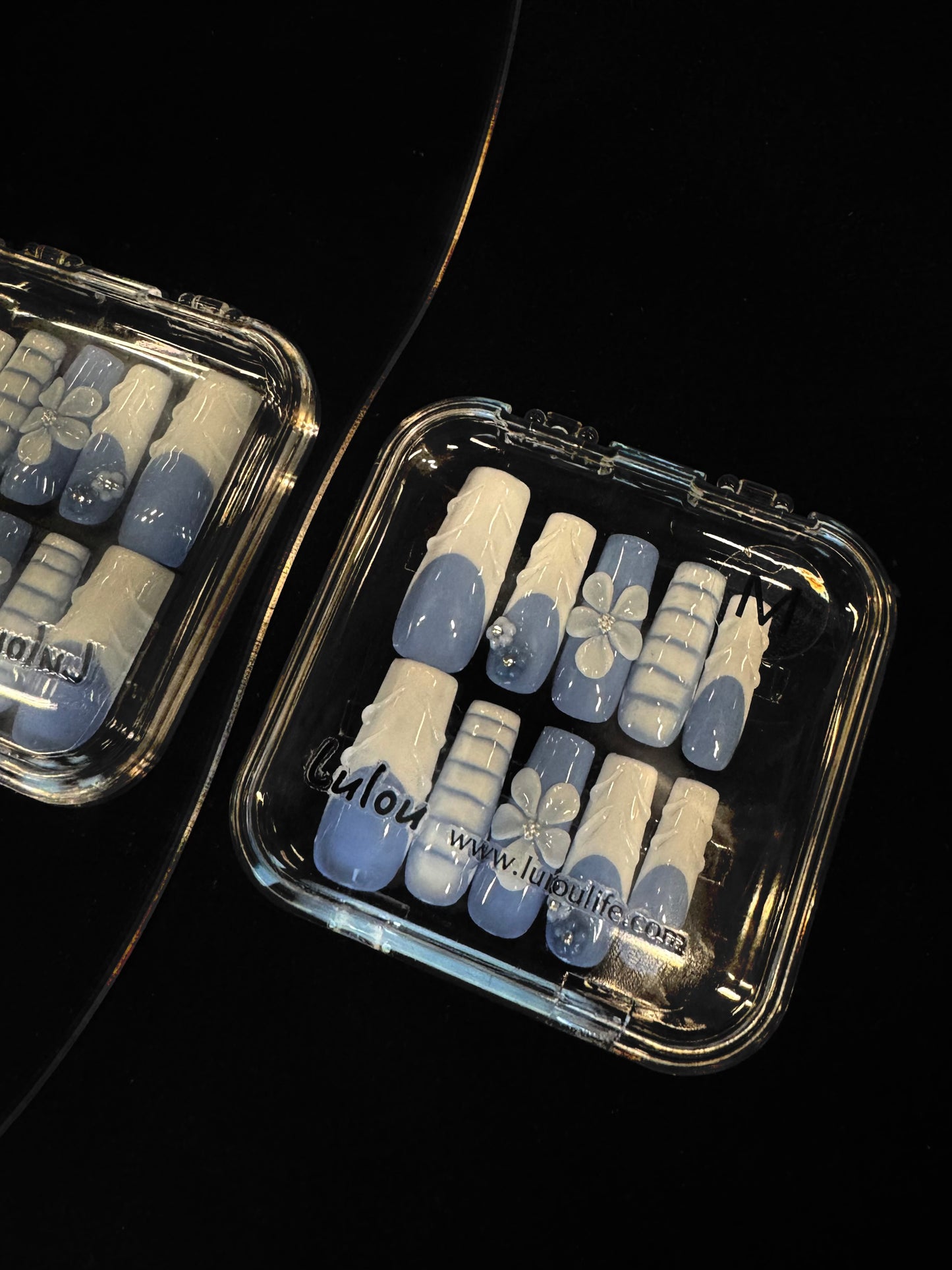 Lulou Cloudy Sky Vacation Long Square Nails Powder Blue White Handmade Acrylic 10PCS Trend 2025