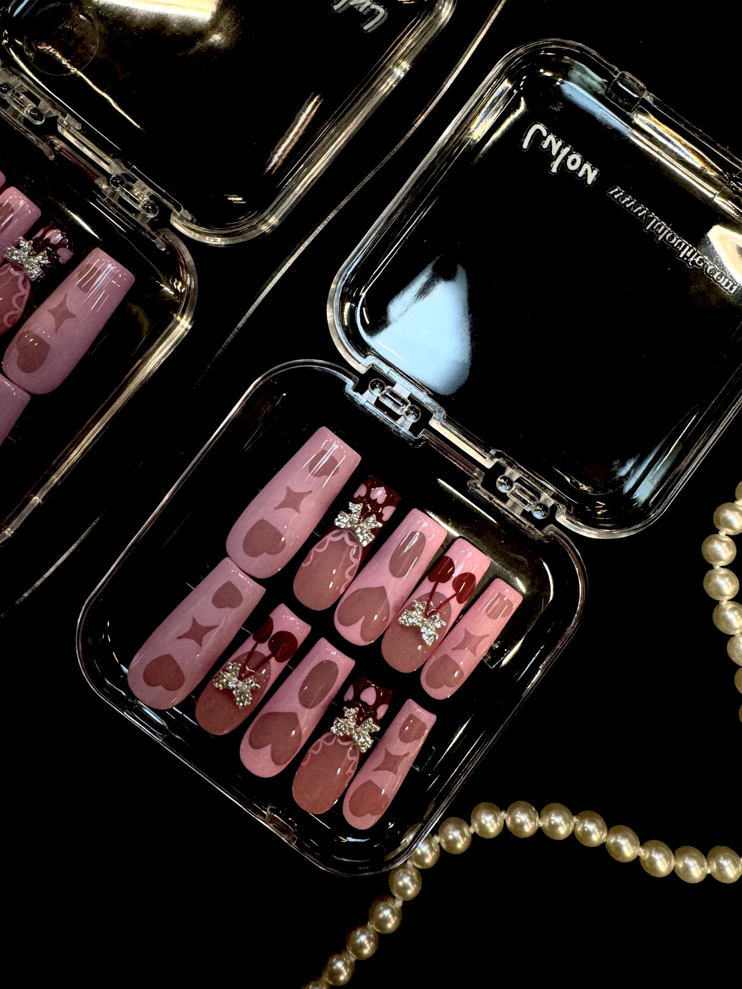 Lulou Bubble Pink Love Long Square Press On Nails Blush Hearts Handmade Acrylic 10PCS Trend 2025
