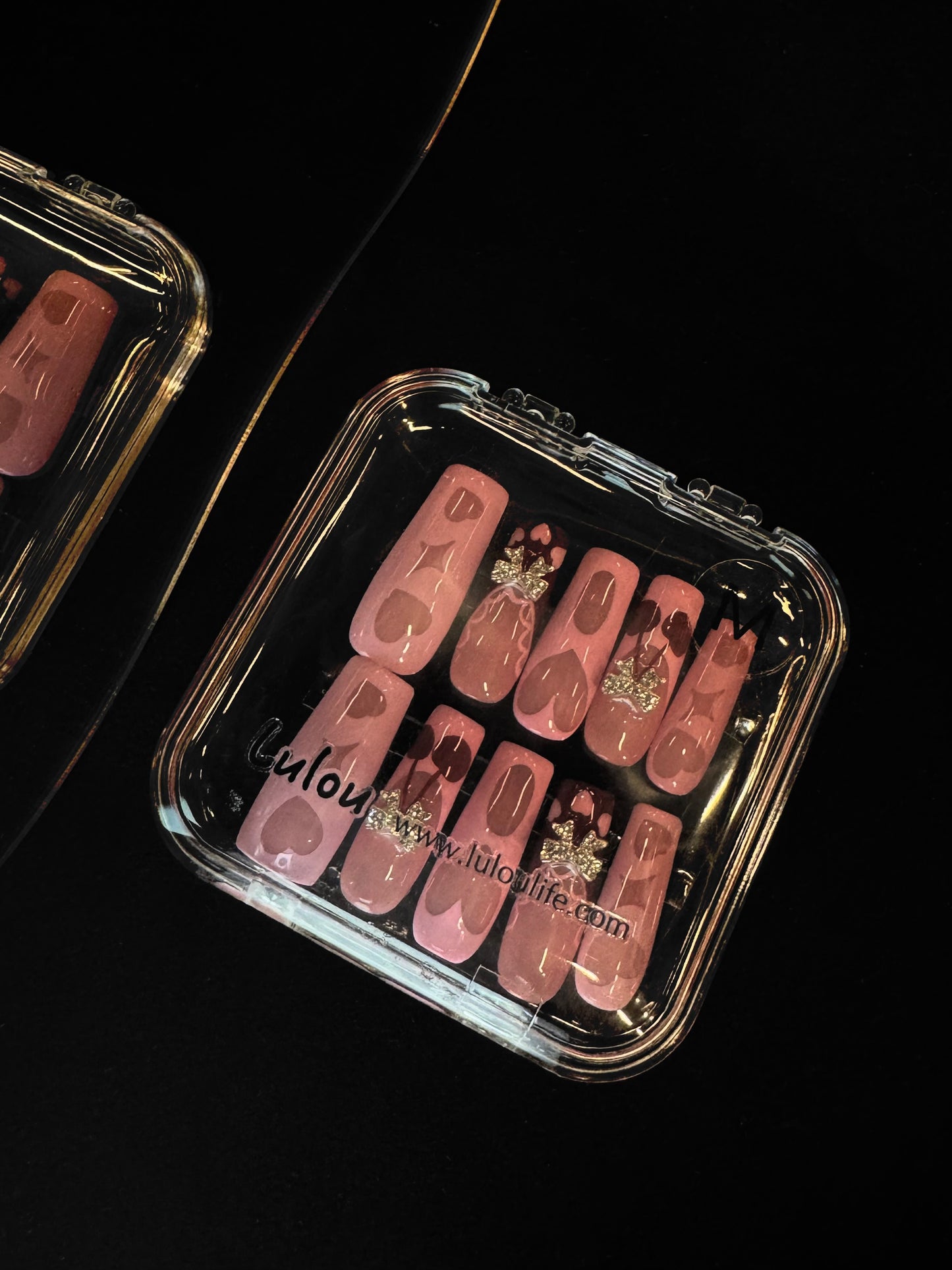 Lulou Bubble Pink Love Long Square Press On Nails Blush Hearts Handmade Acrylic 10PCS Trend 2025
