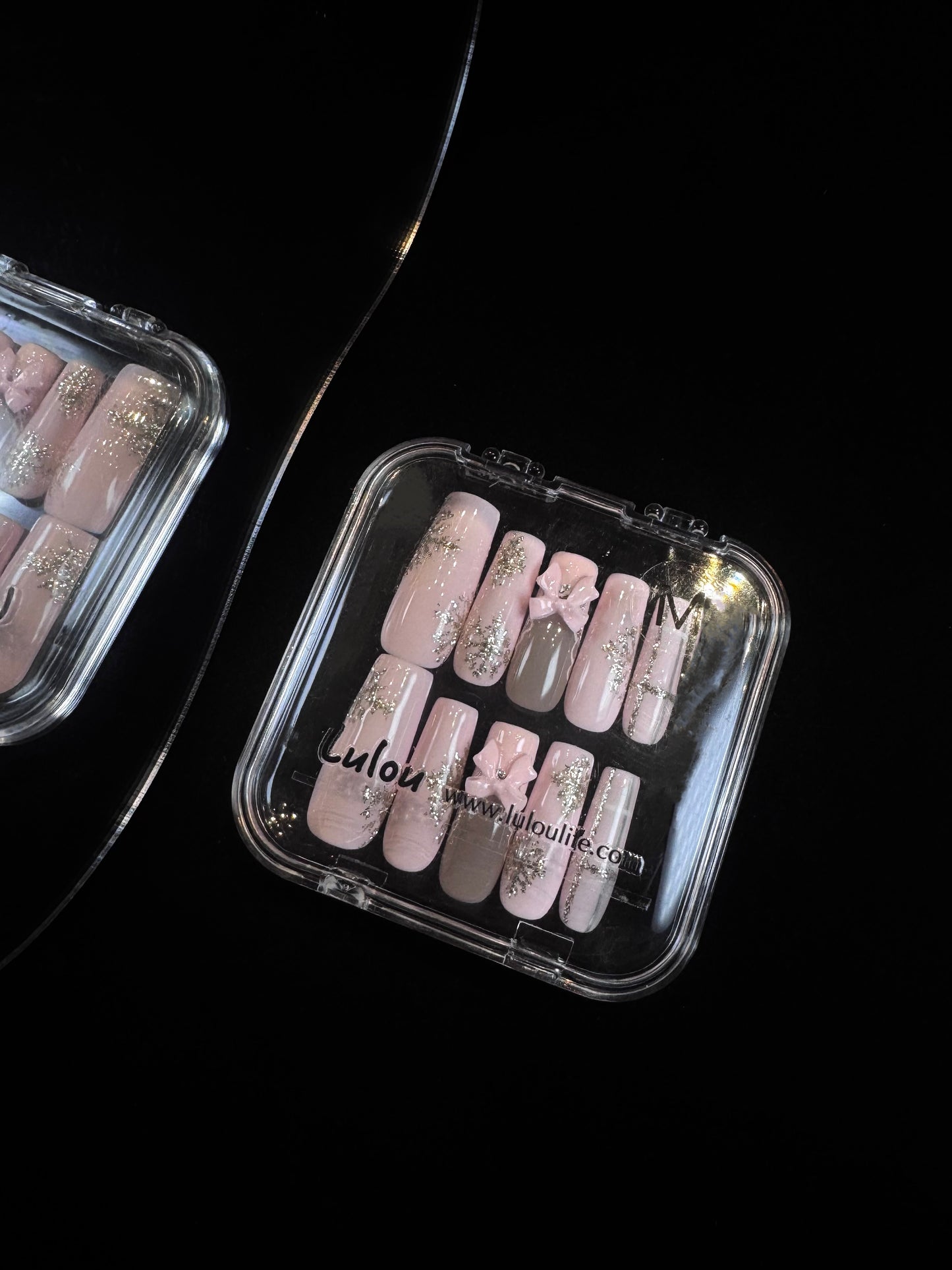 Lulou Blush Bow Ballerina Press on Nails Pink Glitter Bows 10PCS REUSABLE Handmade Acrylic Fake Nails 3D Charm Trend 2025
