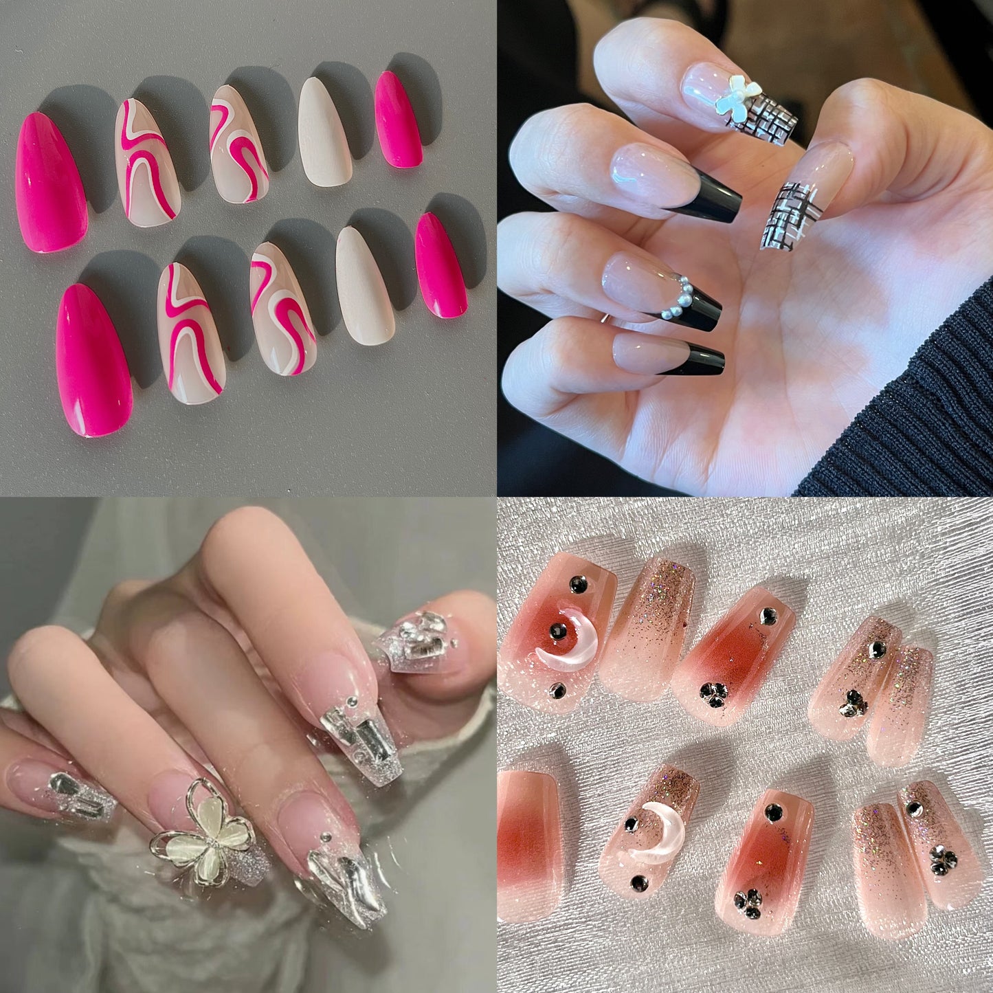 Nail Clearance Long Press on False Nails 24PCS Wedding Ceremony Spring Vacations Gift For Her