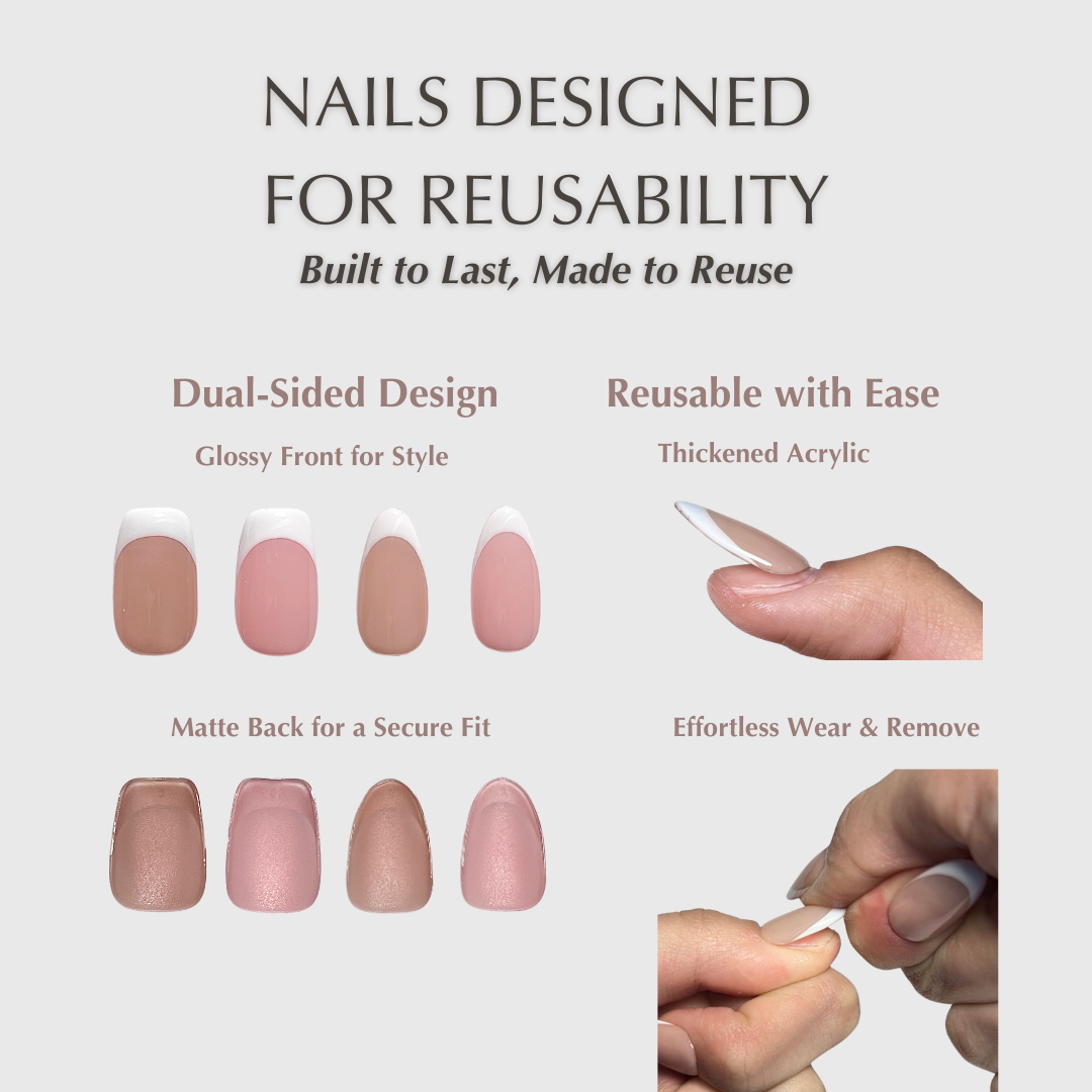 Nude&Pink Medium Almond-Lulou Classic White French Tip Press On Nails Glueless Easy Apply Reusable 10PCS - Salon Quality Glueless Fake Nails for Women Trend 2025