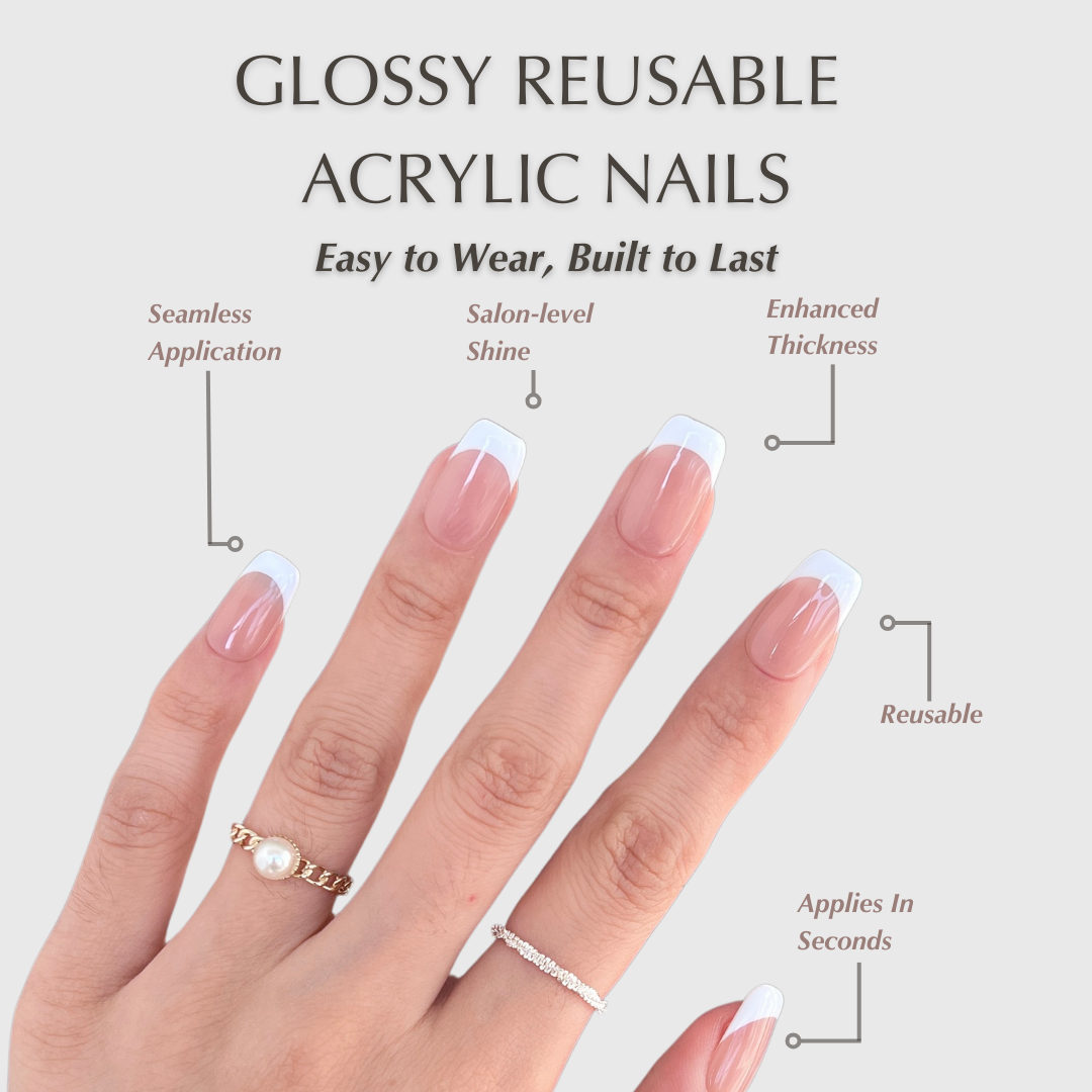 Nude&Pink Medium Almond-Lulou Classic White French Tip Press On Nails Glueless Easy Apply Reusable 10PCS - Salon Quality Glueless Fake Nails for Women Trend 2025