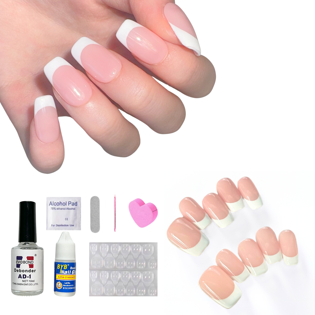 Pink Medium Square-Lulou Classic White French Tip Press On Nails Glueless Easy Apply Reusable 10PCS - Salon Quality Glueless Fake Nails for Women Trend 2025