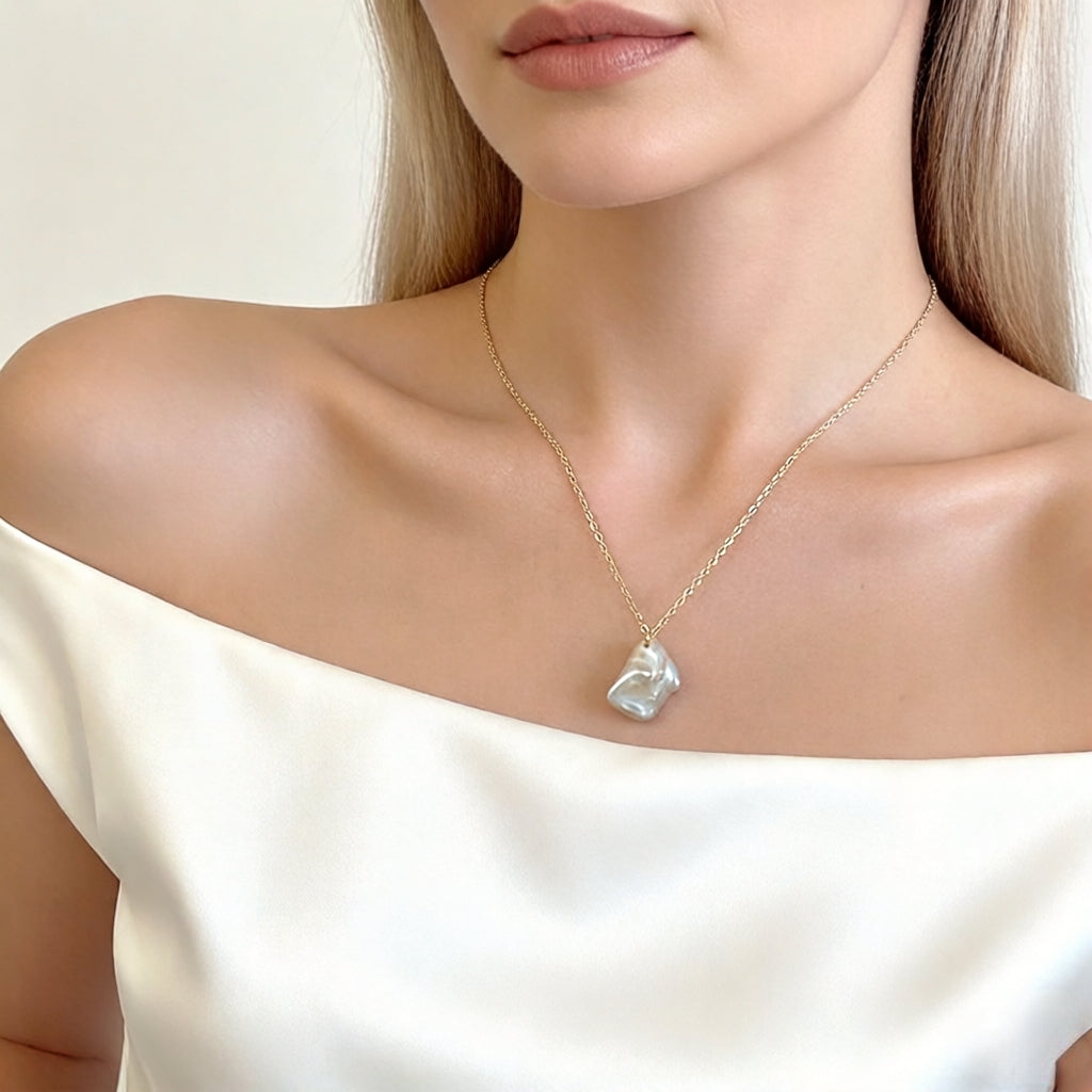 Lulou エーテルバロックパールペンダントスネークチェーンネックレス