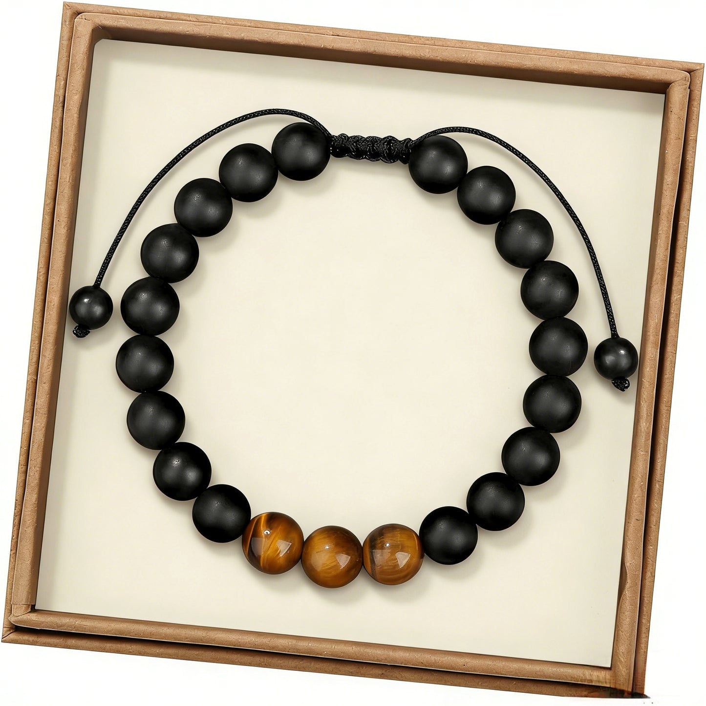 ルロウ セリーン ミニマル ナチュラル オブシディアン＆タイガーアイ ストーン ビーズ カップル ギフト ブレスレット