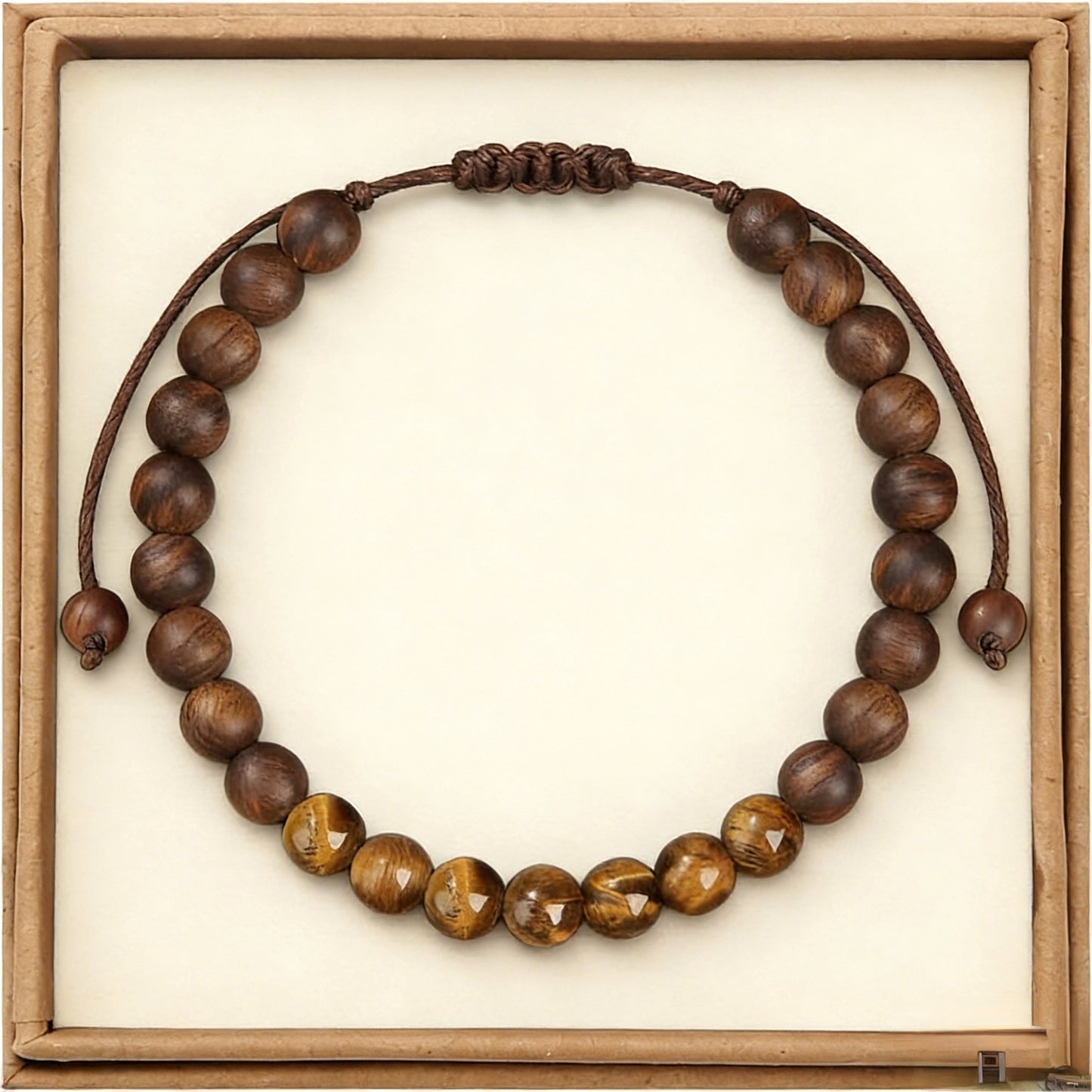 ルロウ ウォーム クラシック ナチュラルサンダルウッド＆タイガーアイストーン ユニセックス カップル ギフト ブレスレット