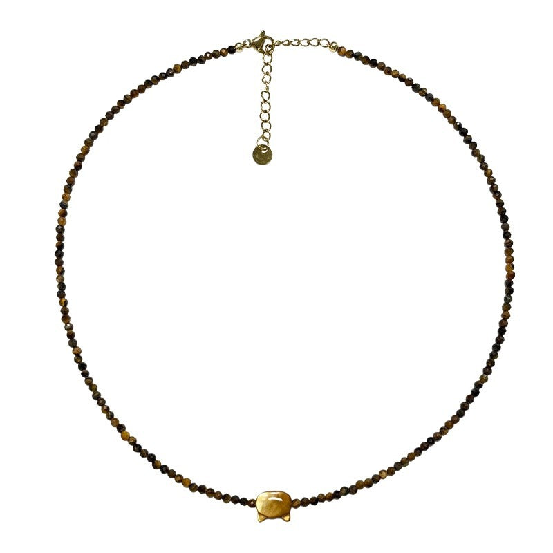 Lulou Tiger's Eye & Shell Cat Pendant Couple Gift Necklace