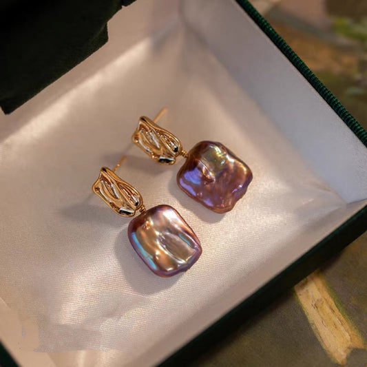 Lulou Pink-Purple Baroque Pearl Drop Earrings