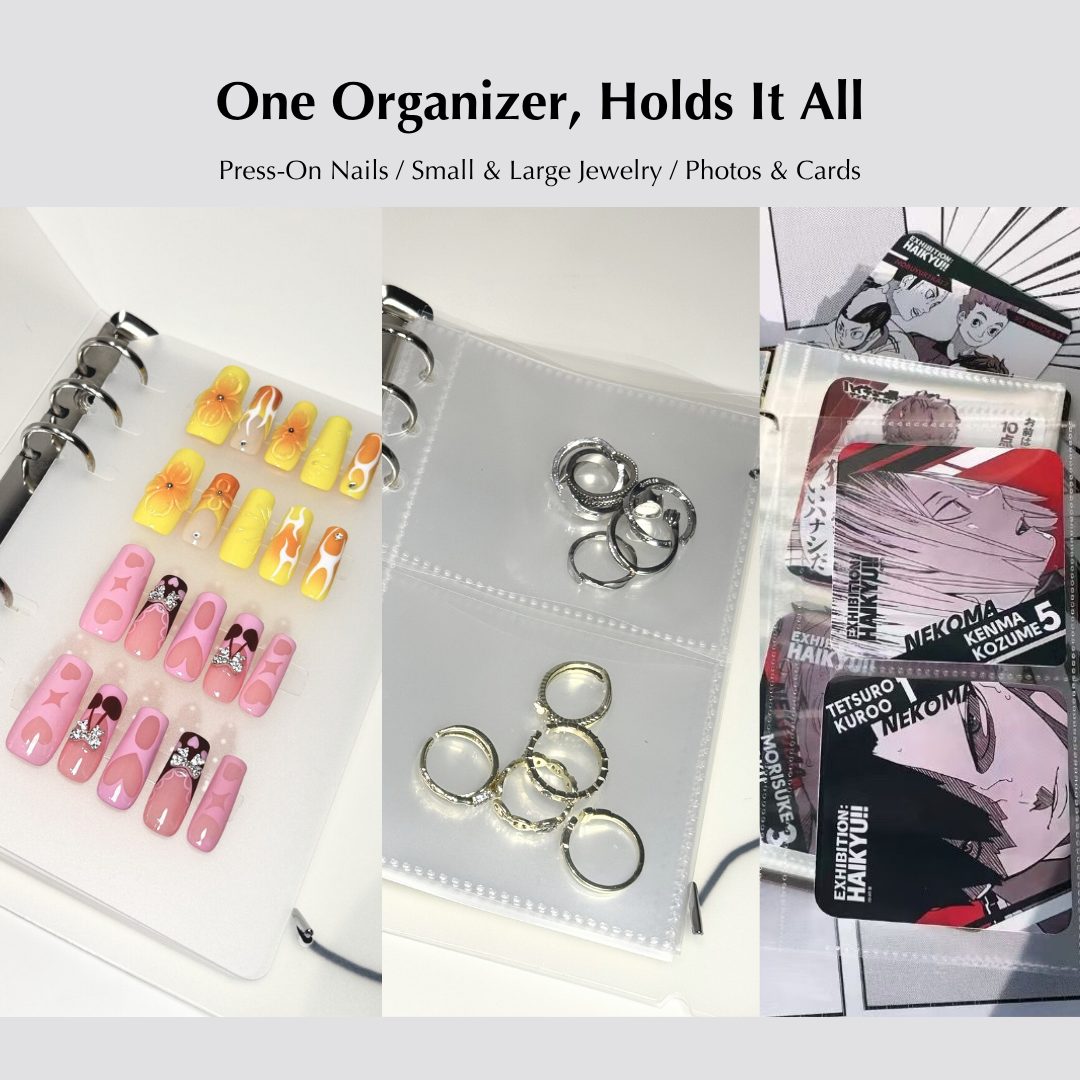 Lulou Multi-Use Storage Book for Press-On Nails, Jewelry, Photos & Cards, Portable A6 Organizer Binder with Pages, Travel-Friendly Design Fits in Handbag , 3 Styles Optional with Gift Accessories Included
