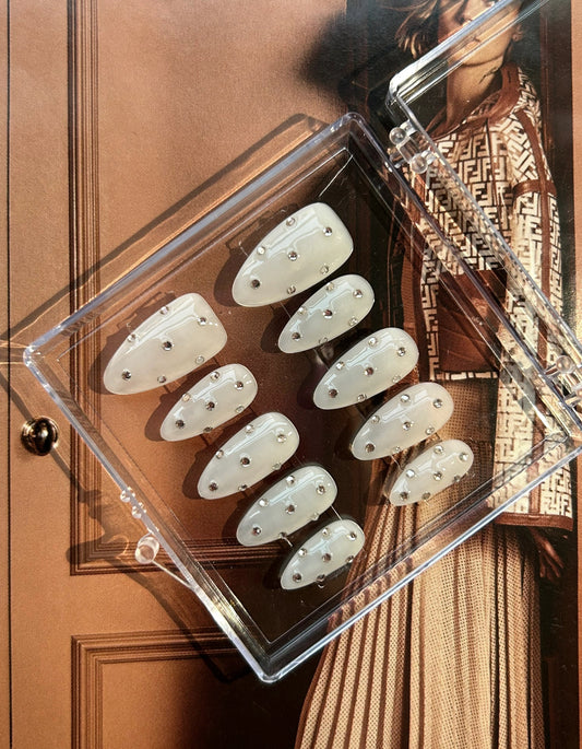 H46-Dewdrop Sparkle Almond Reusable Handmade Designer Press On Nails Lulou Life Fulgurant Stars
