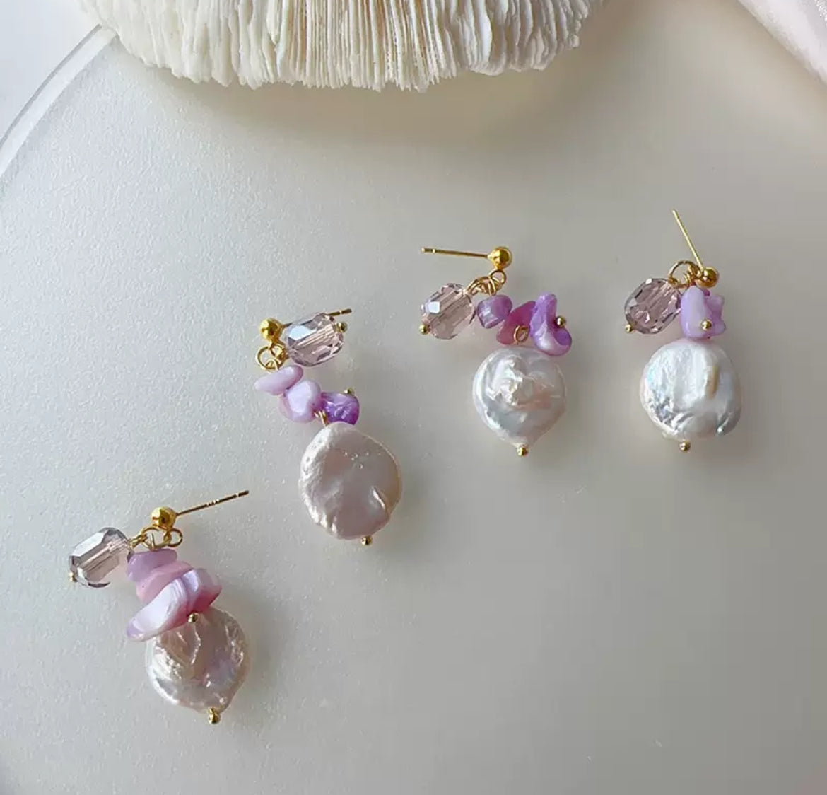 398-Baroque Pearl and Purple Rose Pearl Earrings