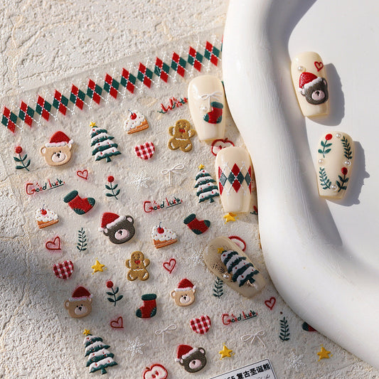 S150-Classic Retro Christmas Nail Stickers with Festive Seasonal Charm Vacations Gift For Her