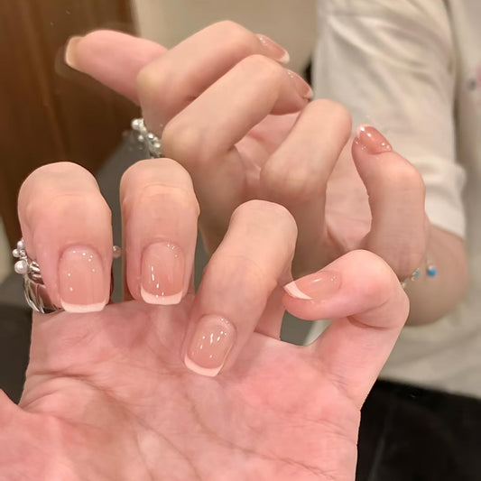 Nude Short Square-Lulou Classic White French Tip Press On Nails Glueless Easy Apply Reusable 10PCS - Salon Quality Glueless Fake Nails for Women Trend 2025
