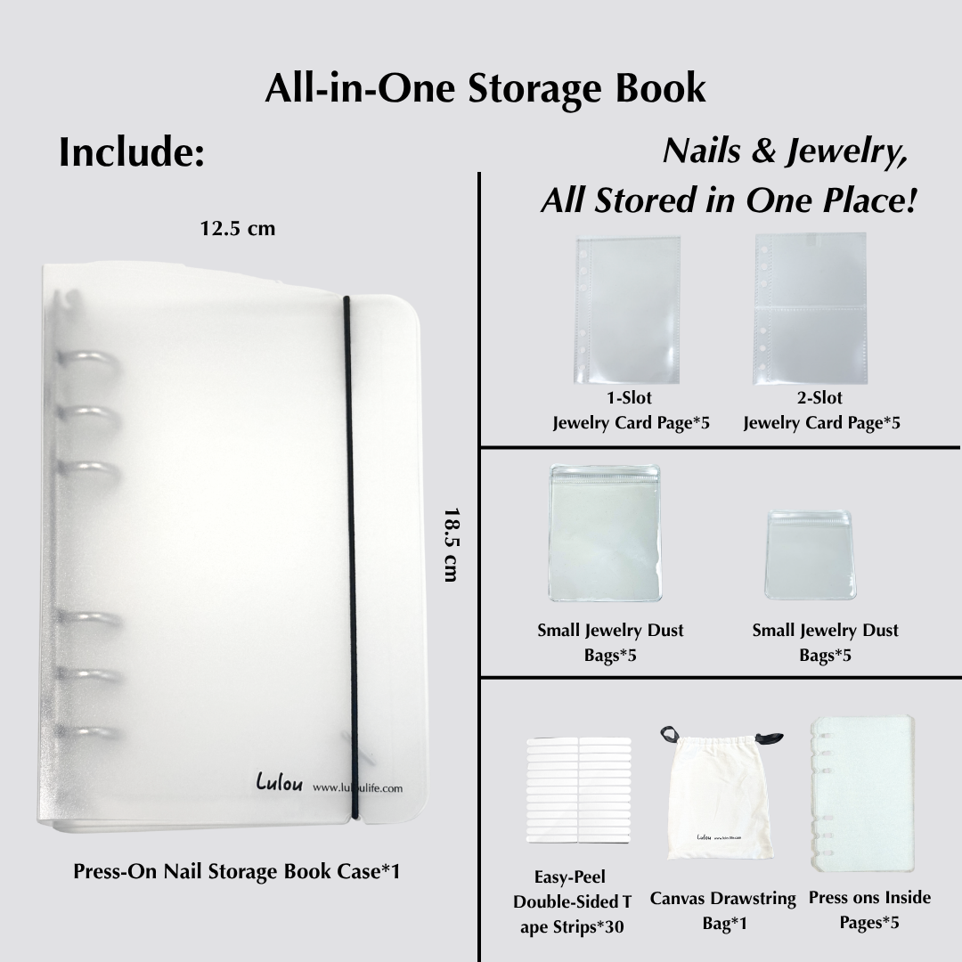 Lulou Multi-Use Storage Book for Press-On Nails, Jewelry, Photos & Cards, Portable A6 Organizer Binder with Pages, Travel-Friendly Design Fits in Handbag , 3 Styles Optional with Gift Accessories Included