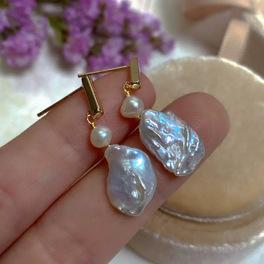 Lulou Freshwater Pearl Baroque Iridescent Minimalist Trendy Earrings