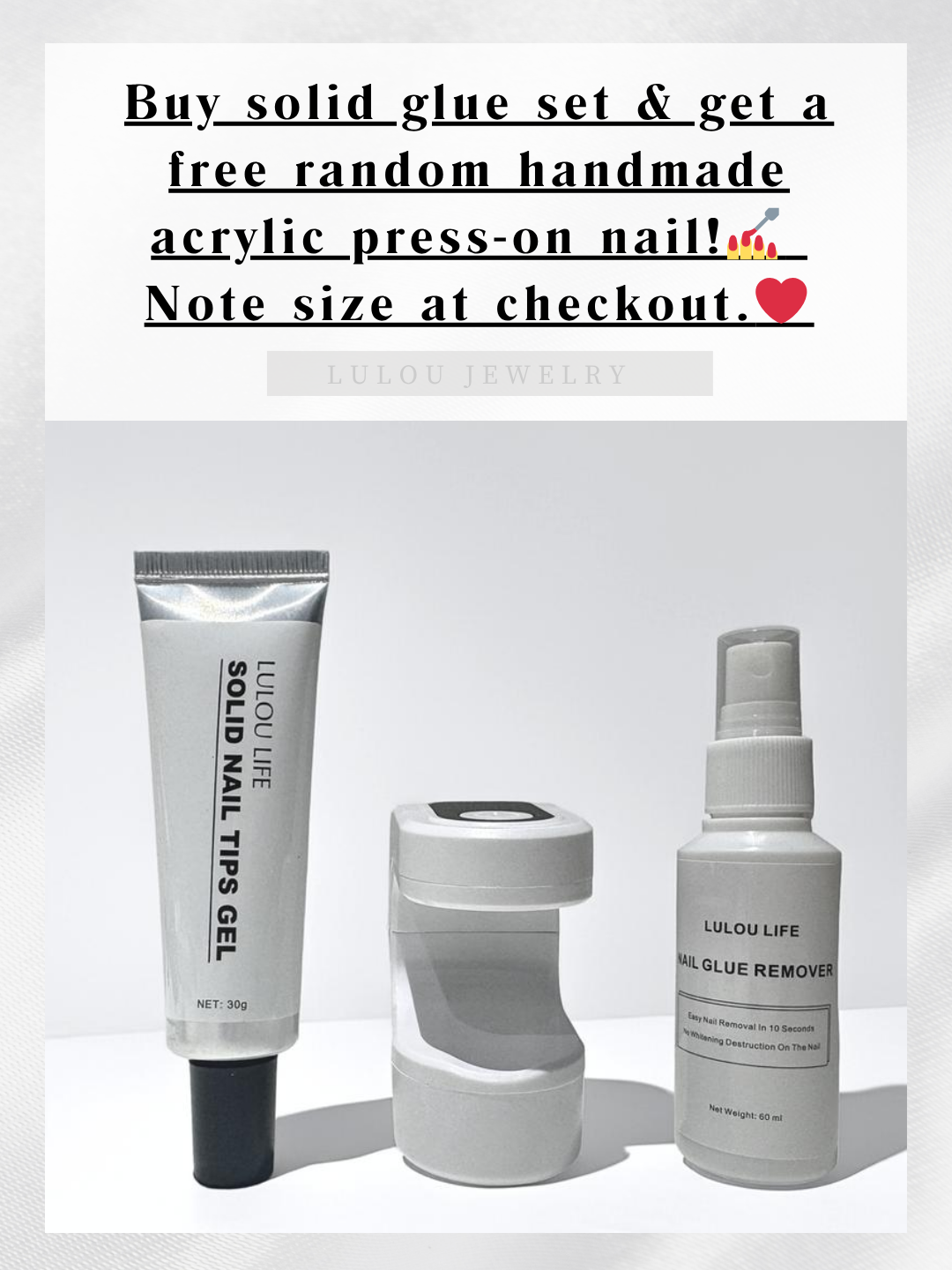 Lulou Magic Solid Nail Glue Kit 3-In-1 Nail Art Kits-DIY Tools Vacations Gift For Her Includes Multiple Free Gifts