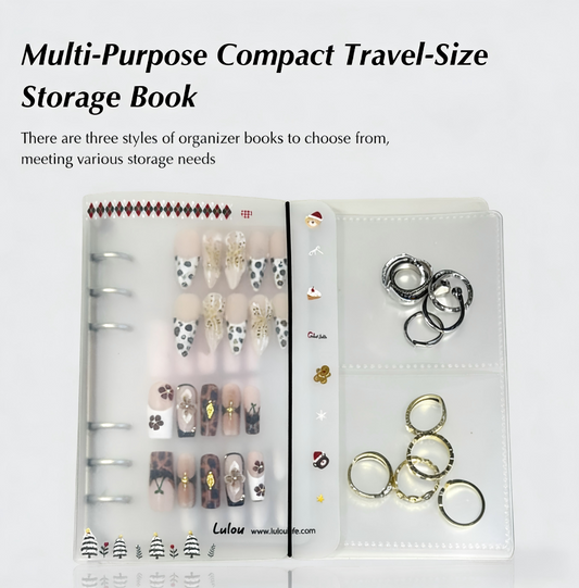 Lulou Multi-Use Storage Book for Press-On Nails, Jewelry, Photos & Cards, Portable A6 Organizer Binder with Pages, Travel-Friendly Design Fits in Handbag , 3 Styles Optional with Gift Accessories Included