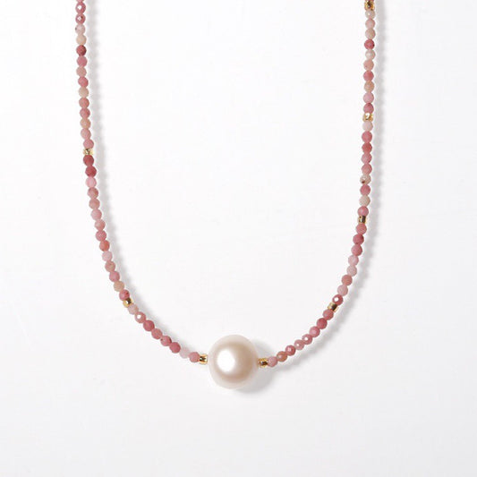 315-Rhodochrosite and Natural Pearl Necklace