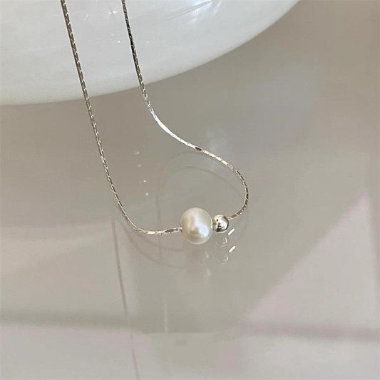 320-S925 Sterling Silver Baroque Button Pearl Choker Necklace