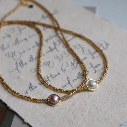 333-Vintage Freshwater Pearl Gold Necklace