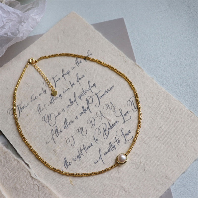 333-Vintage Freshwater Pearl Gold Necklace