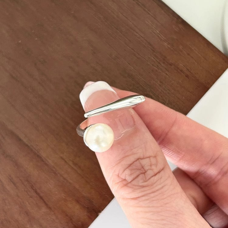 336-Stylish Design Minimalist Silver Open Pearl Ring
