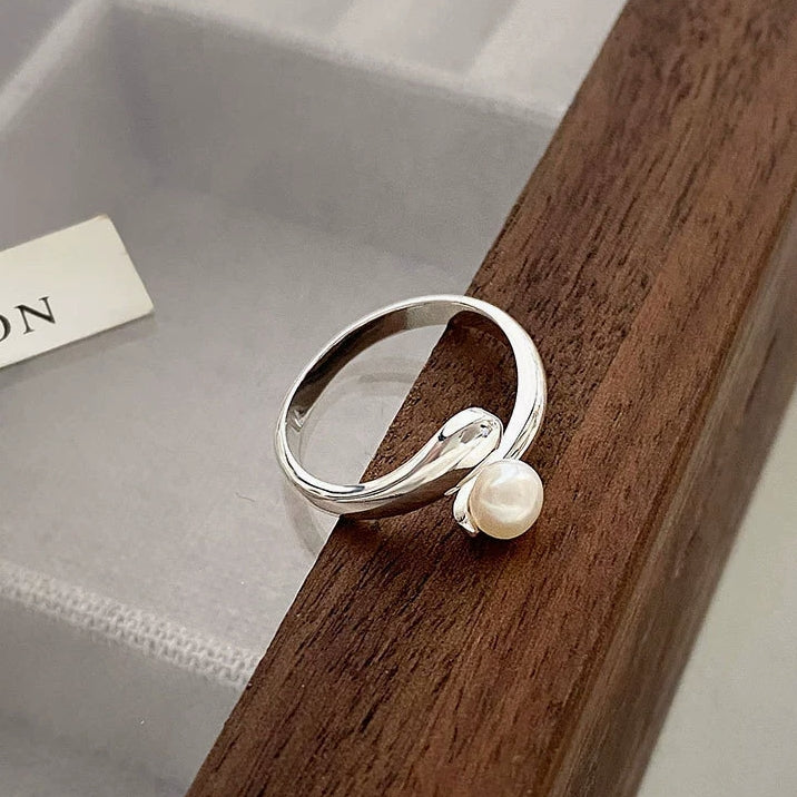 336-Stylish Design Minimalist Silver Open Pearl Ring