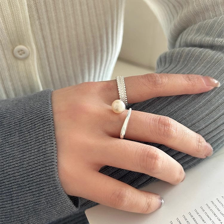 336-Stylish Design Minimalist Silver Open Pearl Ring