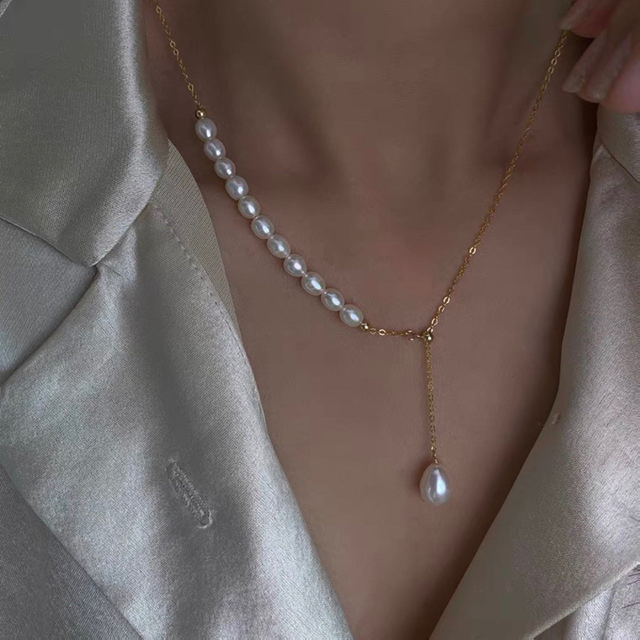 345-Natural High-Luster Freshwater Pearl Adjustable Necklace Vacations Gift For Her