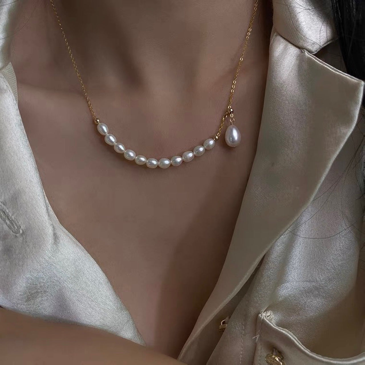 345-Natural High-Luster Freshwater Pearl Adjustable Necklace Vacations Gift For Her