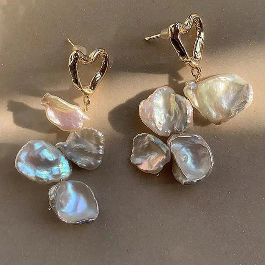 360-Natural Baroque Petal Irregular Pearl Silver Stud Earrings