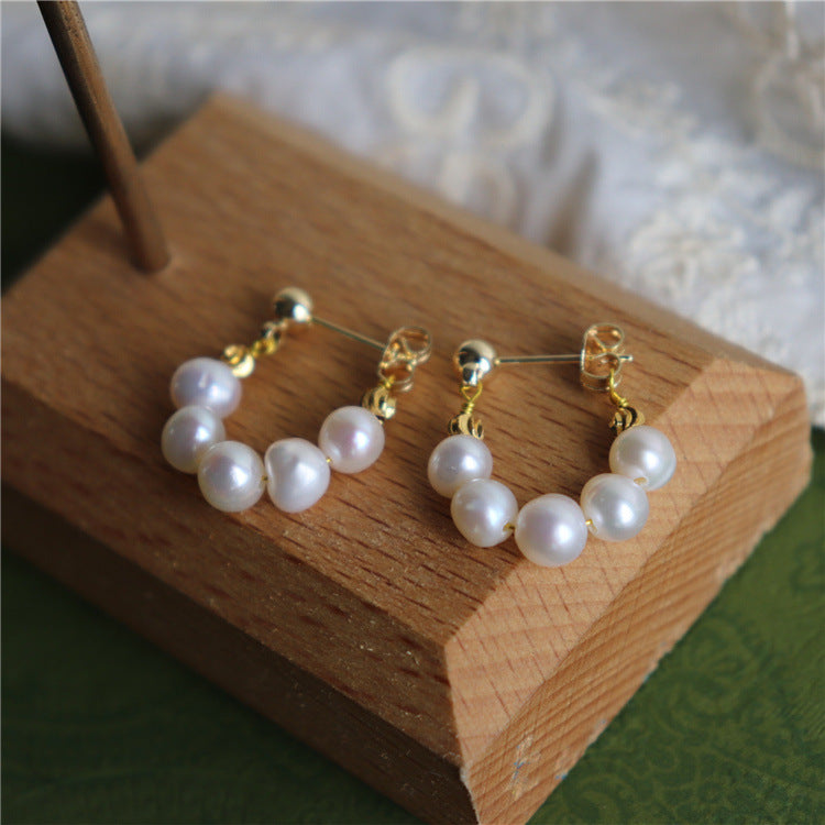 374-14K Gold-Plated Freshwater Pearl Earrings Fashionable Minimalist