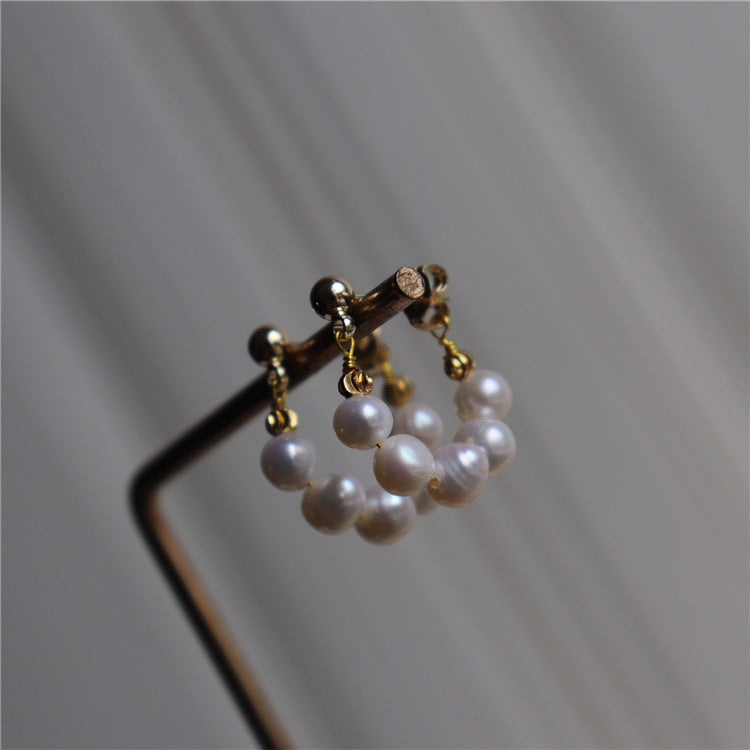 374-14K Gold-Plated Freshwater Pearl Earrings Fashionable Minimalist