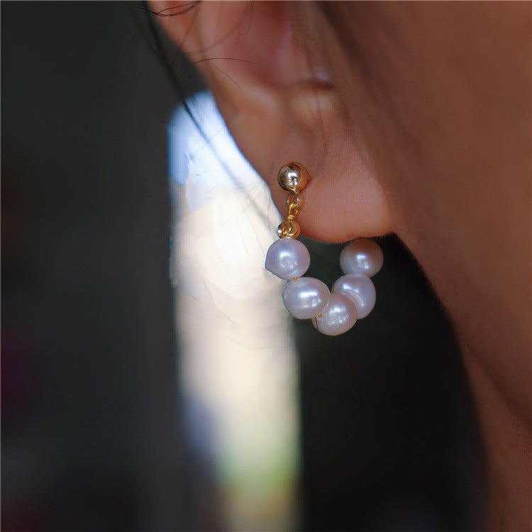 374-14K Gold-Plated Freshwater Pearl Earrings Fashionable Minimalist