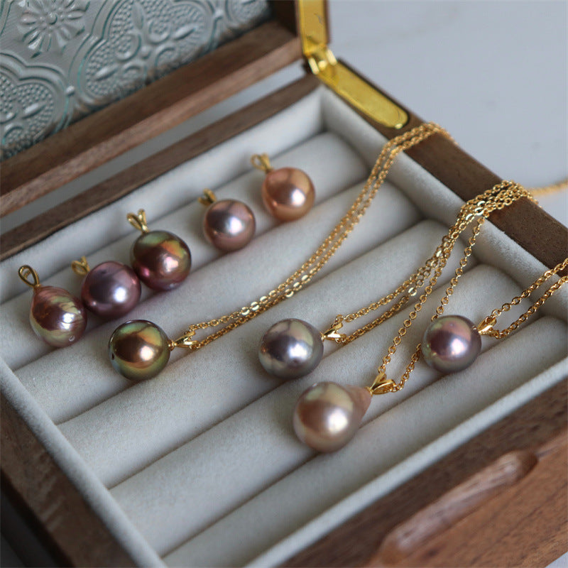 379-High-Quality Edison Purple Freshwater Pearl Necklace Teardrop Pendant Necklace with 925 Silver Clasp