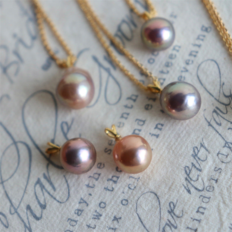 379-High-Quality Edison Purple Freshwater Pearl Necklace Teardrop Pendant Necklace with 925 Silver Clasp
