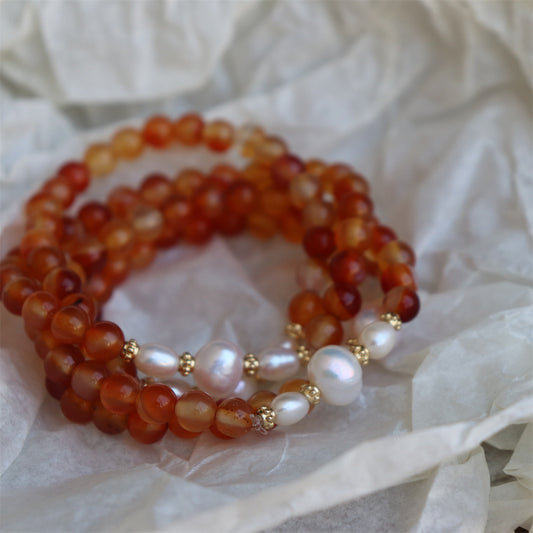 382-Freshwater Pearl Bracelet Vintage Minimalist Natural Resin Flowers with Transparent Agate