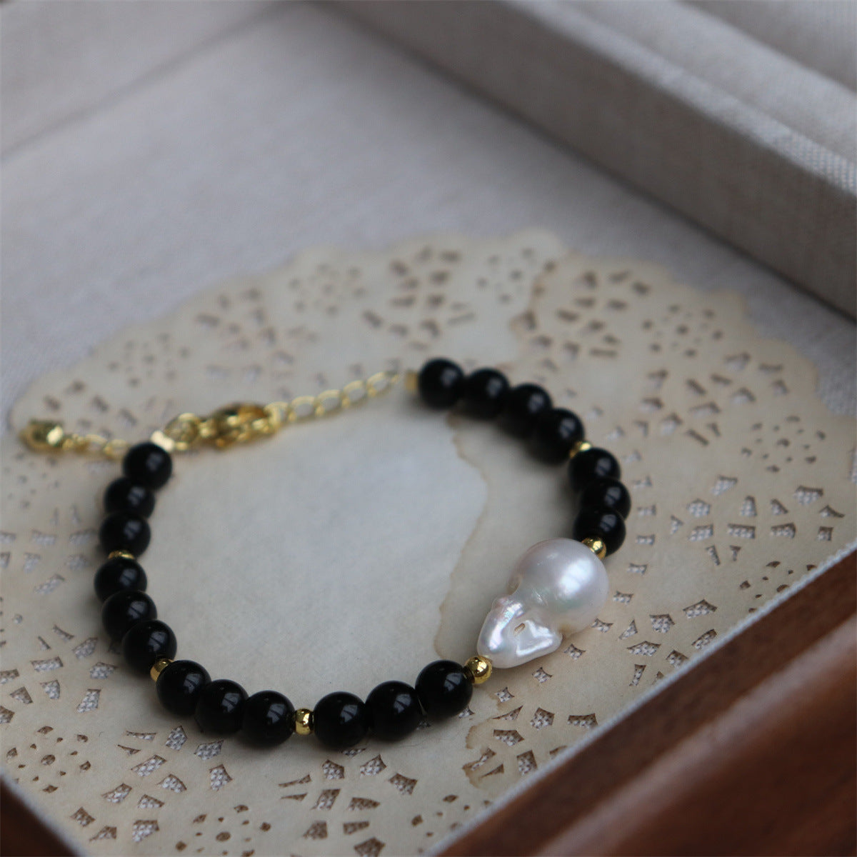 384-Baroque Freshwater Pearl Bracelet Minimalist Chic Versatile Sweet Cool Obsidian