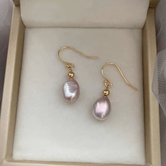 391-Natural Baroque Irregular Lavender Pearl Earrings – Romantic, Unique, and Elegant French-Inspired Studs
