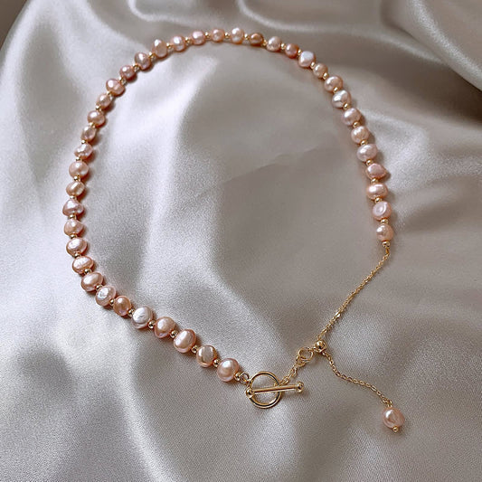 Lulou Blush Baroque Pearl Slider Clasp Necklace