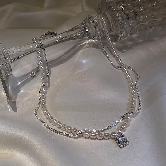 Lulou Luminary Double Layer Pearl & Square Pendant Necklace