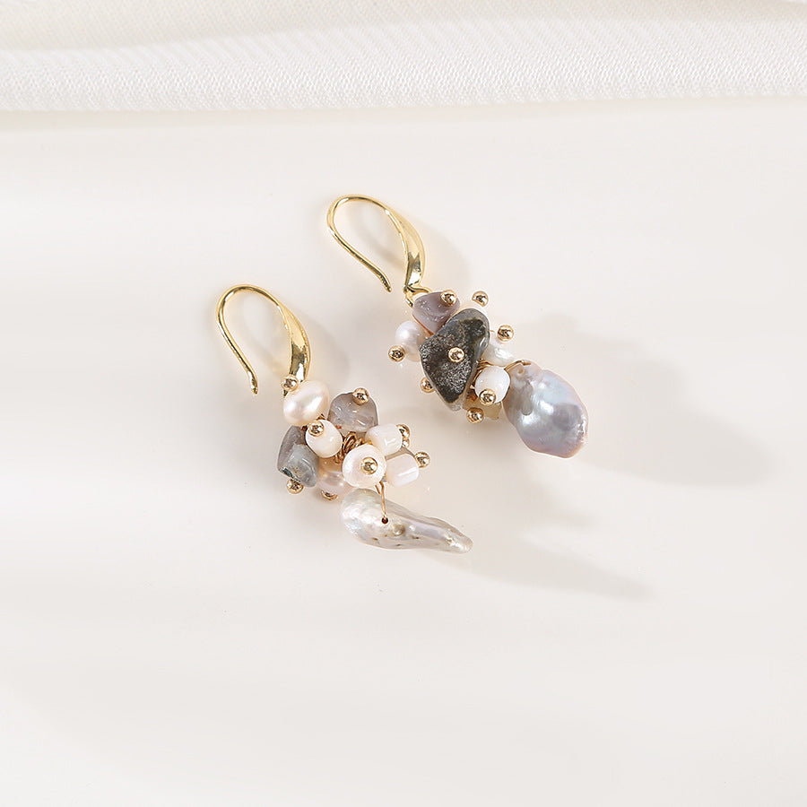 ルロウ ロマンティック ペタル パール＆アゲート クラスターピアス