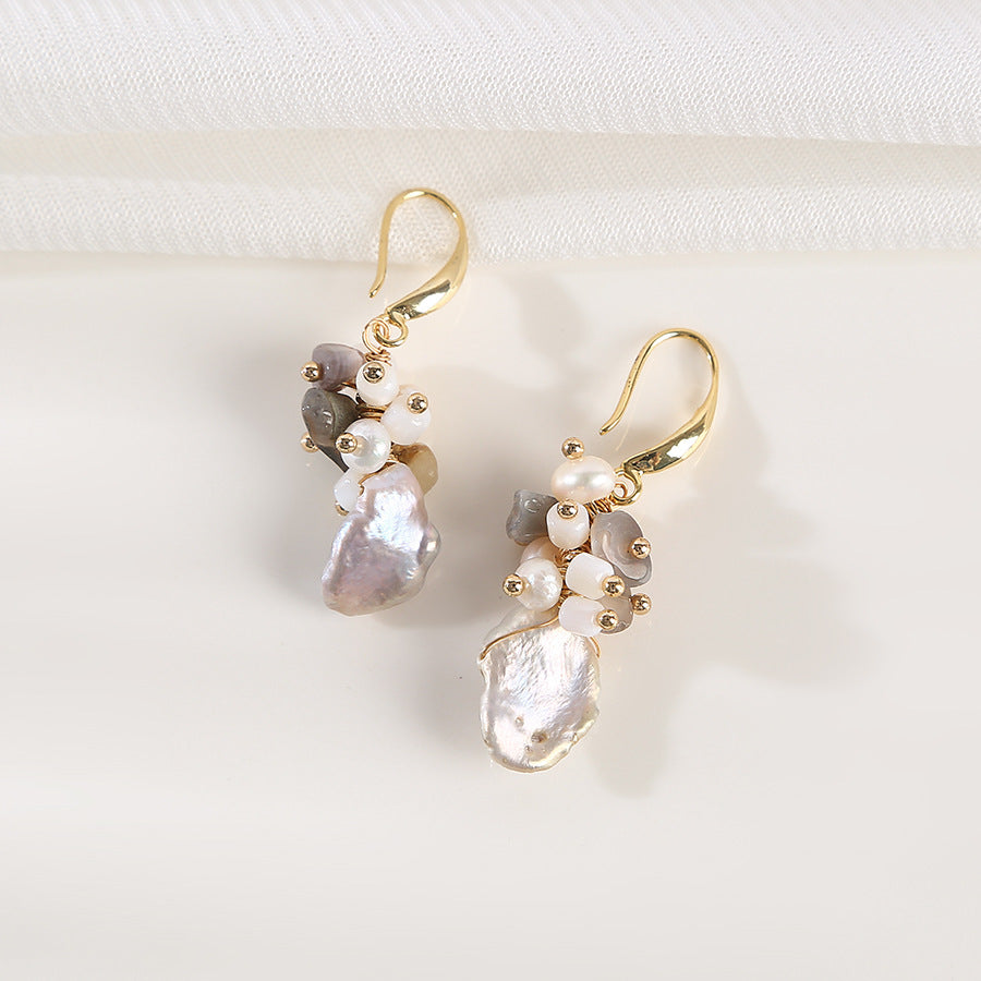 ルロウ ロマンティック ペタル パール＆アゲート クラスターピアス