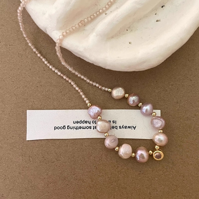 Lulou Soft Baroque Pearl & Gold Bead Necklace
